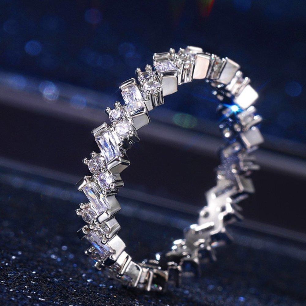 💥Fashion Dainty Shiny Gems Zircon Silver Eternity Ring for Women, MARR9108